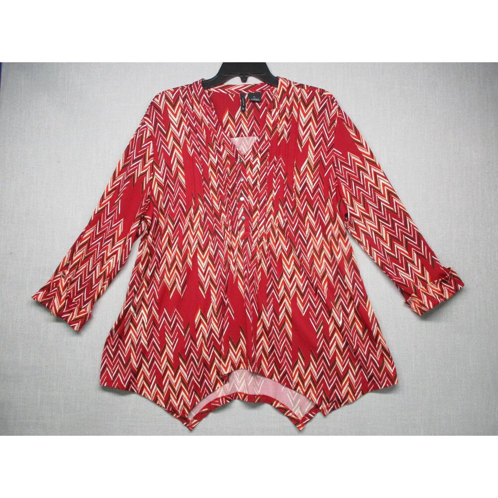 NEW DIRECTIONS Red White Brown Chevron Bohemian Flowy Tunic Blouse Women Size XL